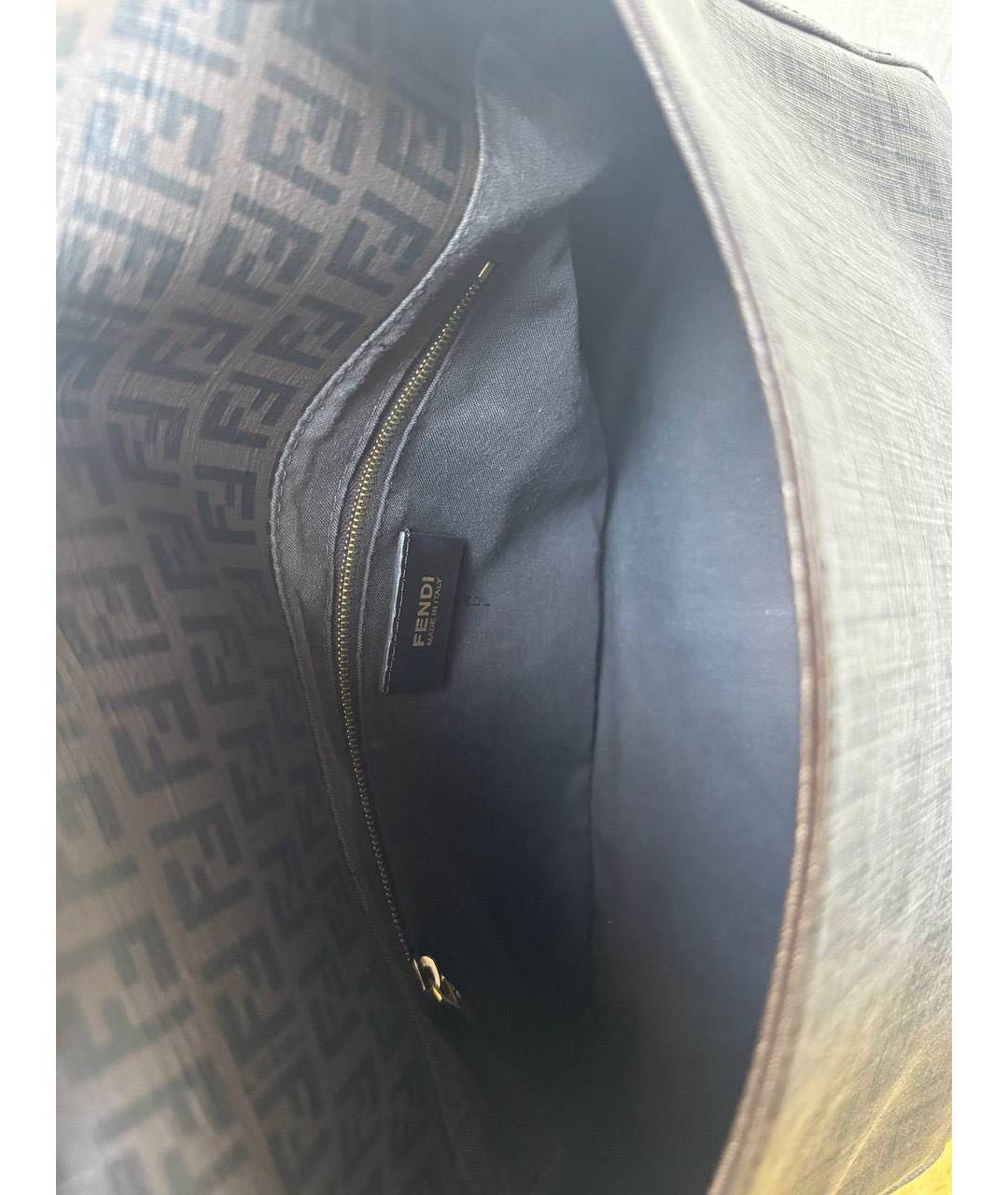 FENDI Коричневая сумка с короткими ручками из канвы, фото 4