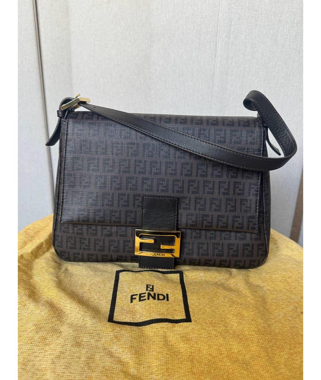 FENDI Коричневая сумка с короткими ручками из канвы, фото 2