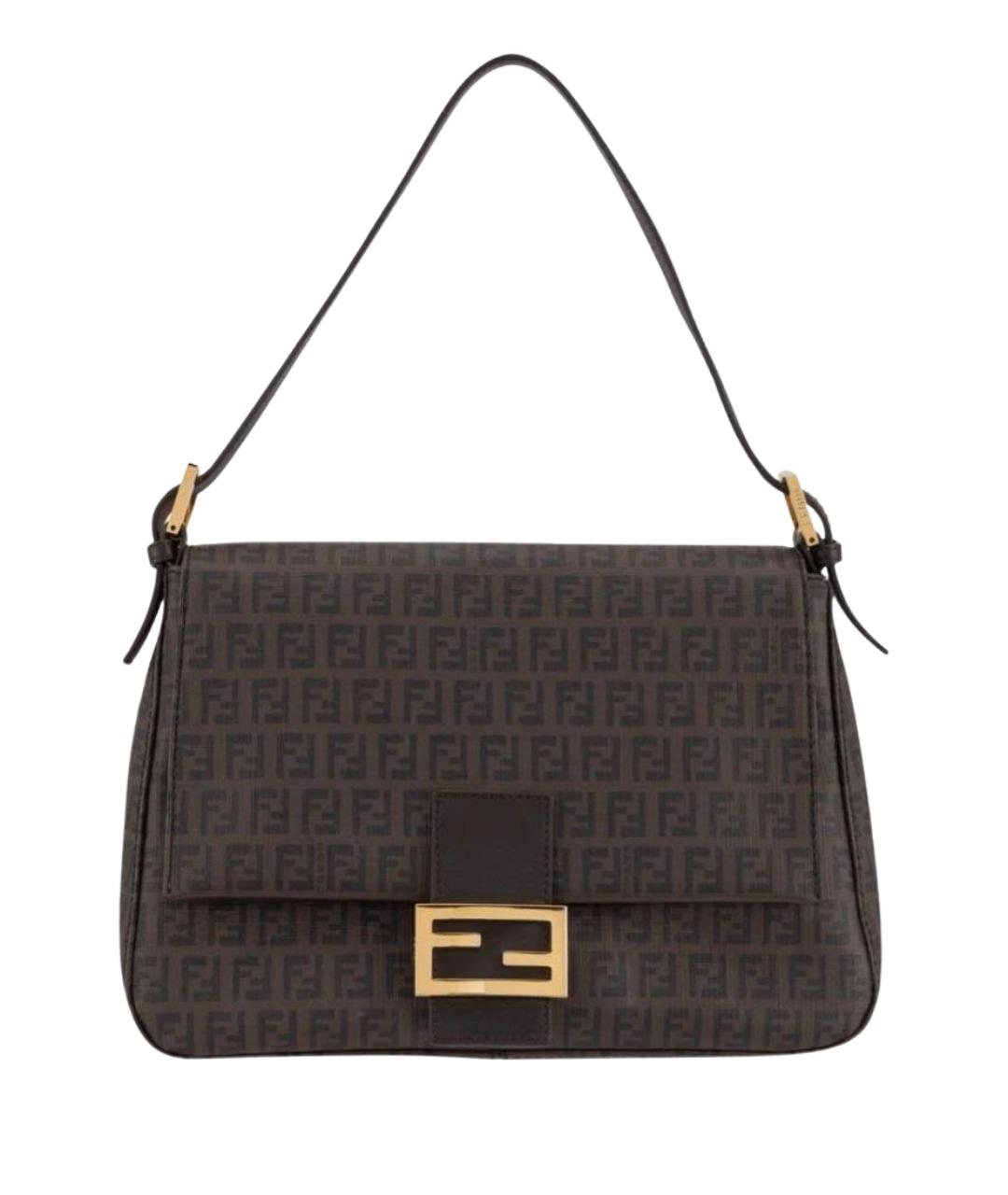 FENDI Коричневая сумка с короткими ручками из канвы, фото 1