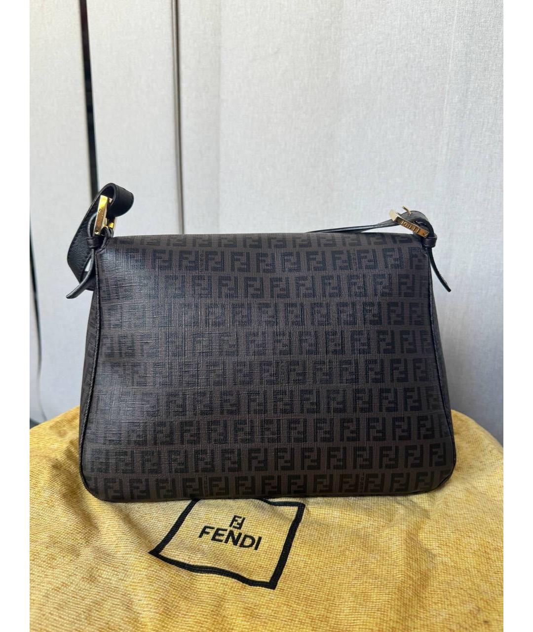 FENDI Коричневая сумка с короткими ручками из канвы, фото 3