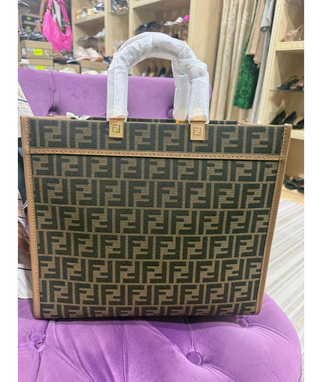 FENDI Коричневая тканевая сумка тоут, фото 2