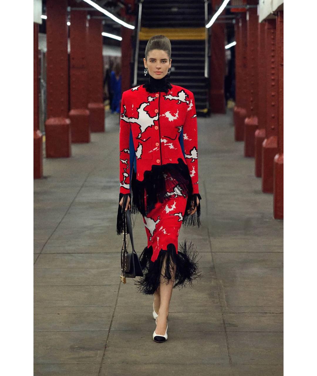 CHANEL Красная вискозная юбка макси, фото 3