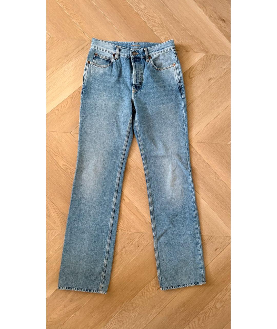 SAINT LAURENT Голубые хлопко-эластановые прямые джинсы, фото 6