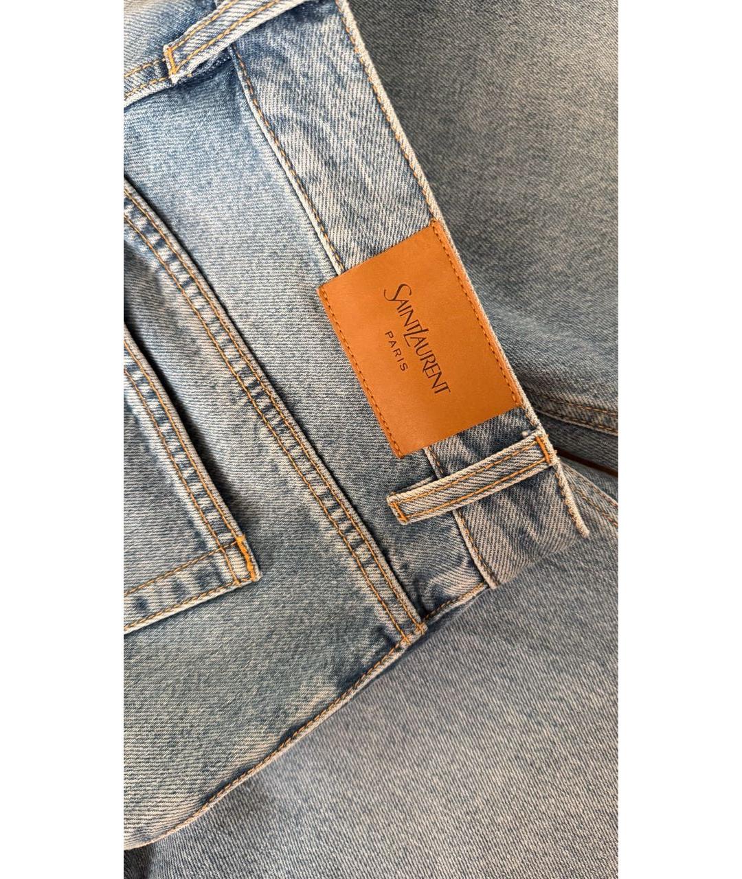 SAINT LAURENT Голубые хлопко-эластановые прямые джинсы, фото 2