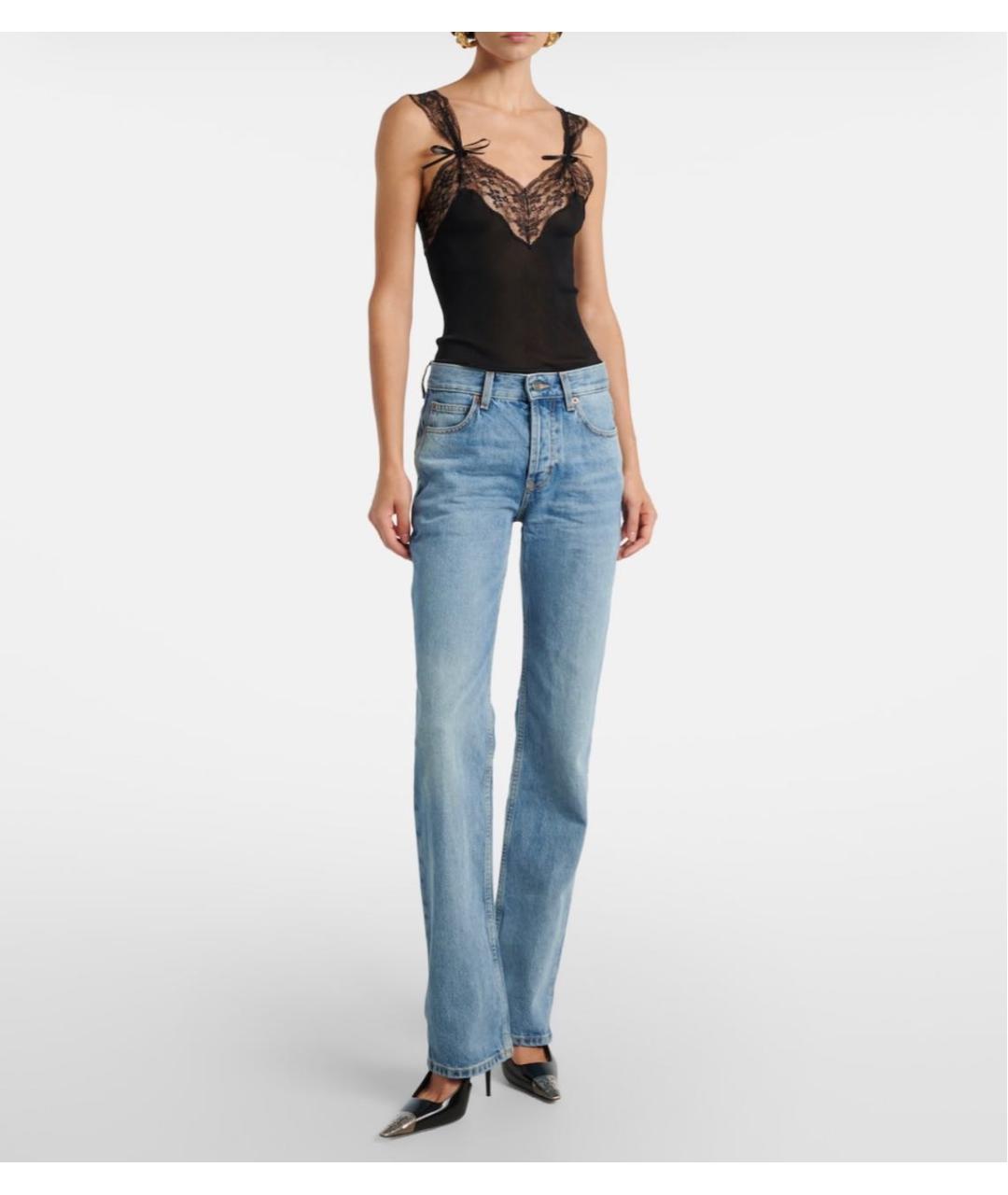 SAINT LAURENT Голубые хлопко-эластановые прямые джинсы, фото 4