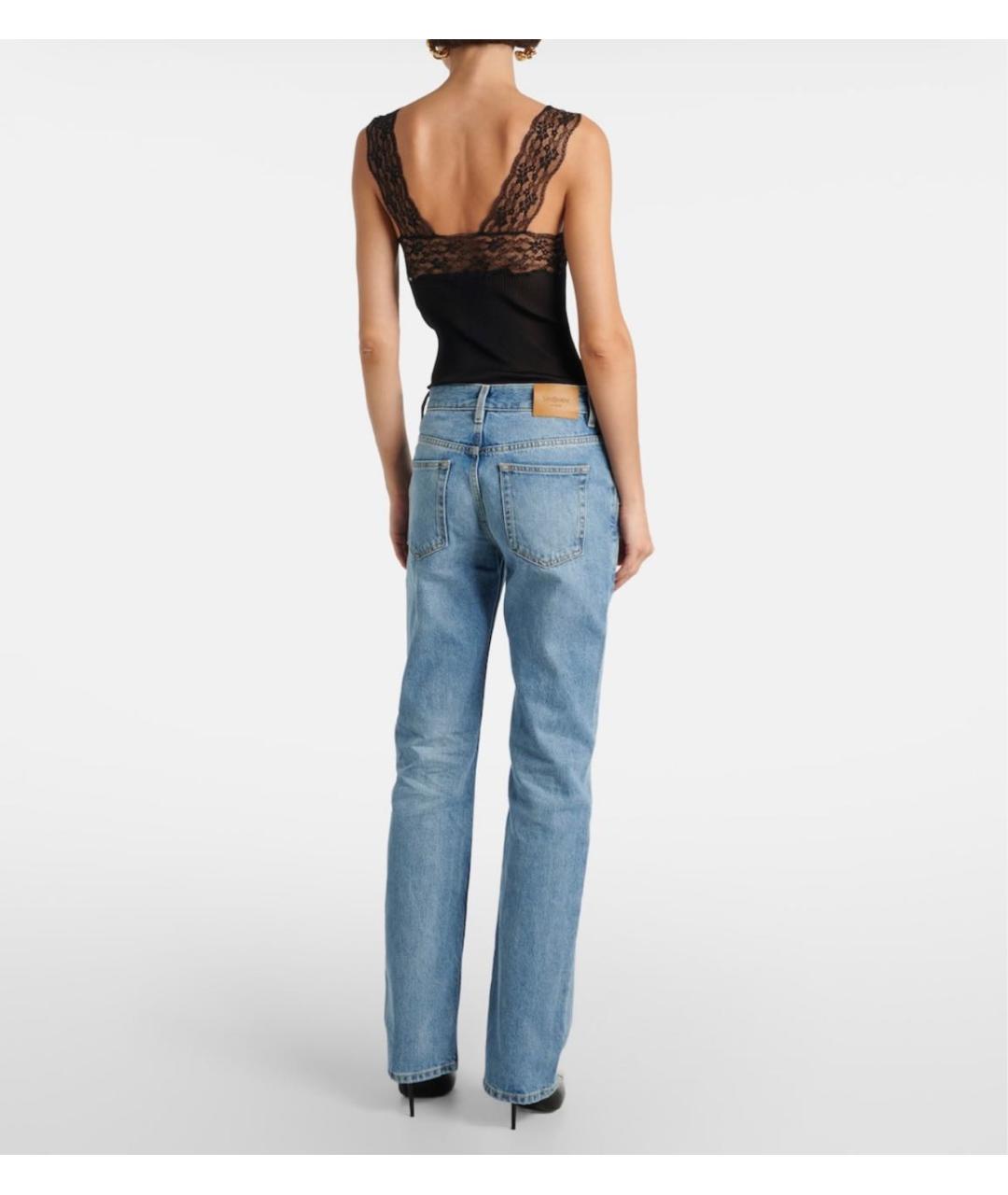 SAINT LAURENT Голубые хлопко-эластановые прямые джинсы, фото 5