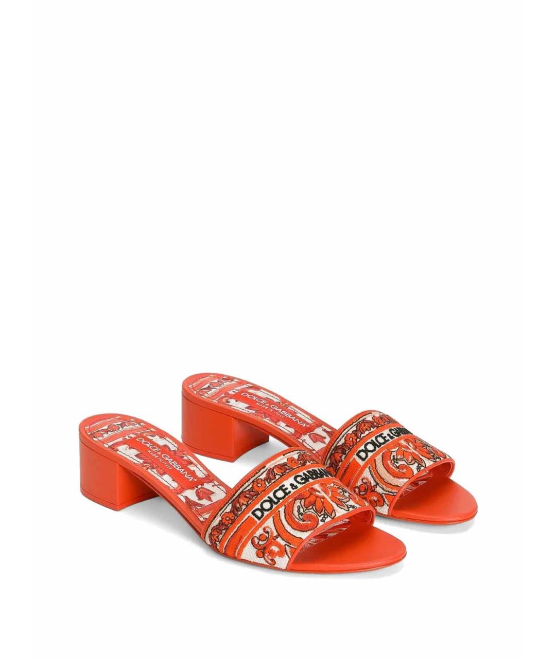 DOLCE&GABBANA Оранжевые кожаные мюли, фото 2