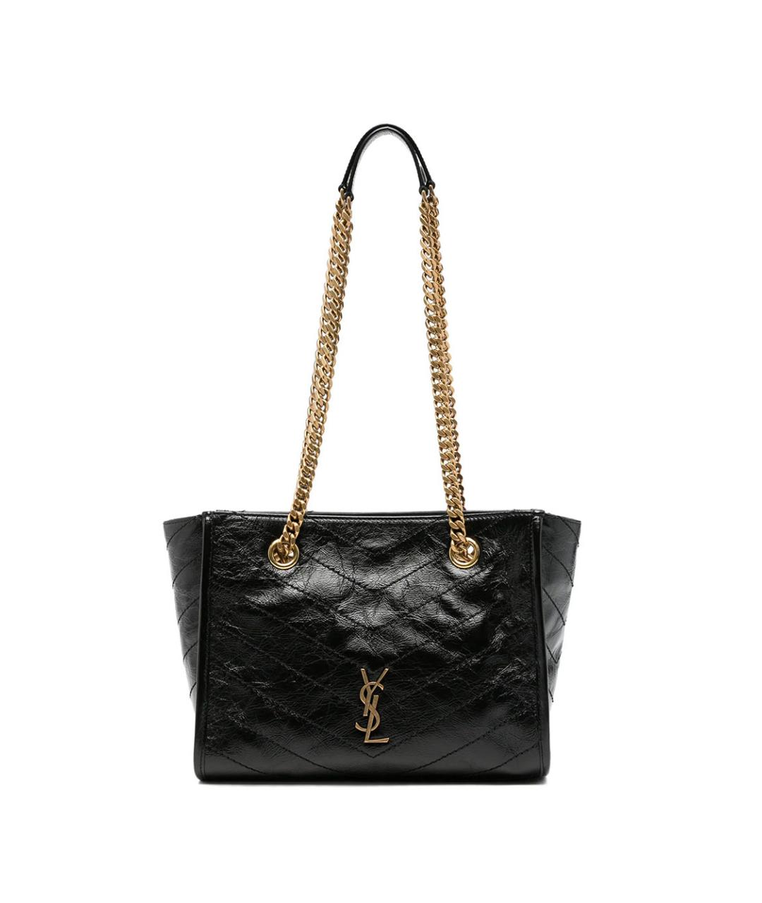 SAINT LAURENT Черная кожаная сумка тоут, фото 1