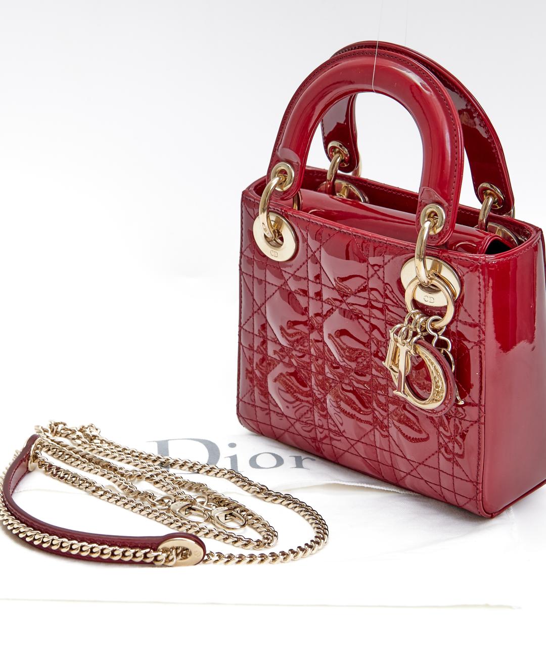 CHRISTIAN DIOR Красная сумка с короткими ручками из лакированной кожи, фото 8