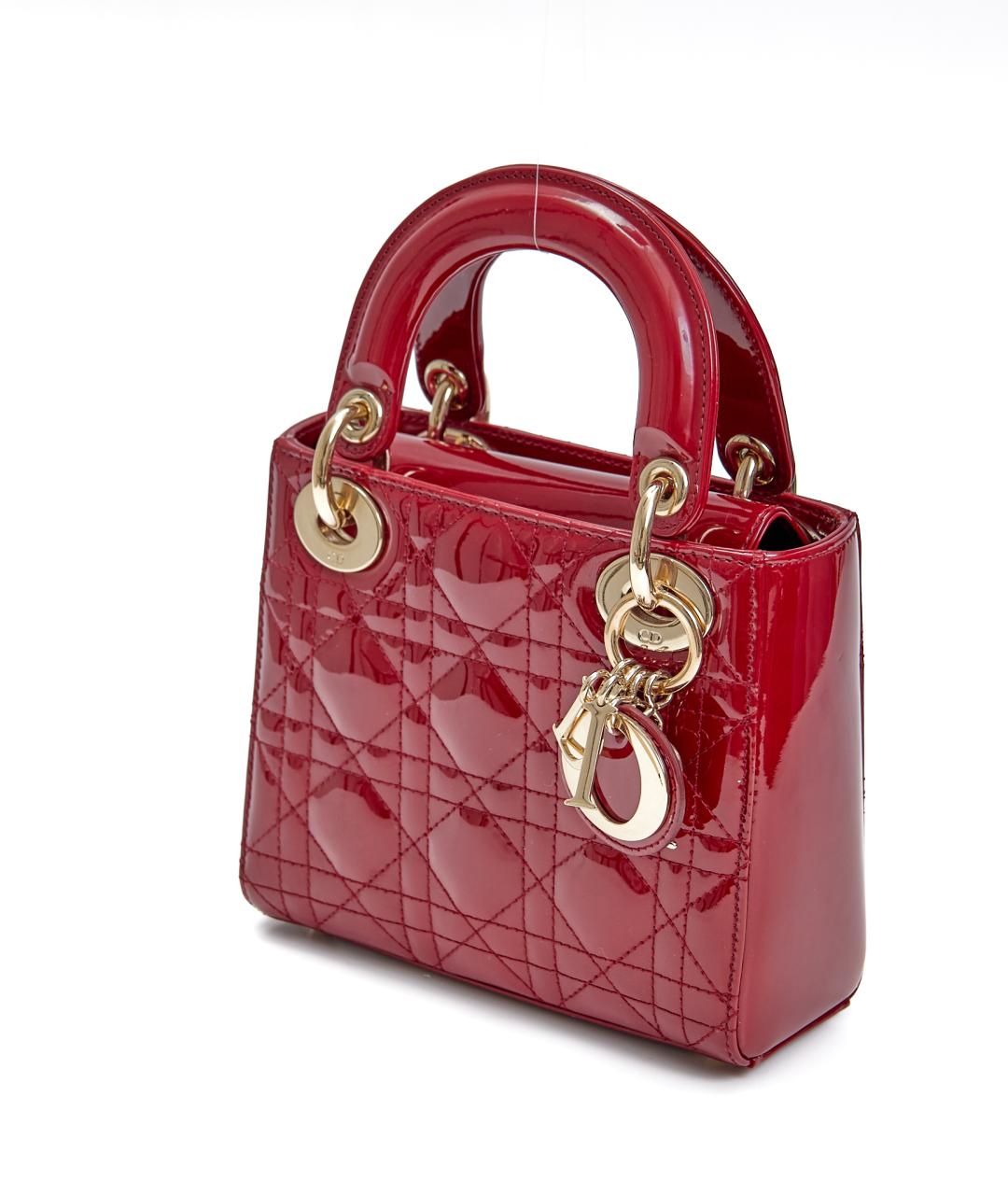 CHRISTIAN DIOR Красная сумка с короткими ручками из лакированной кожи, фото 2