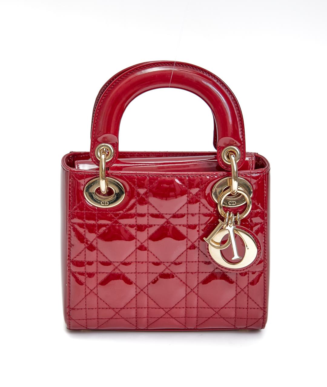 CHRISTIAN DIOR Красная сумка с короткими ручками из лакированной кожи, фото 9