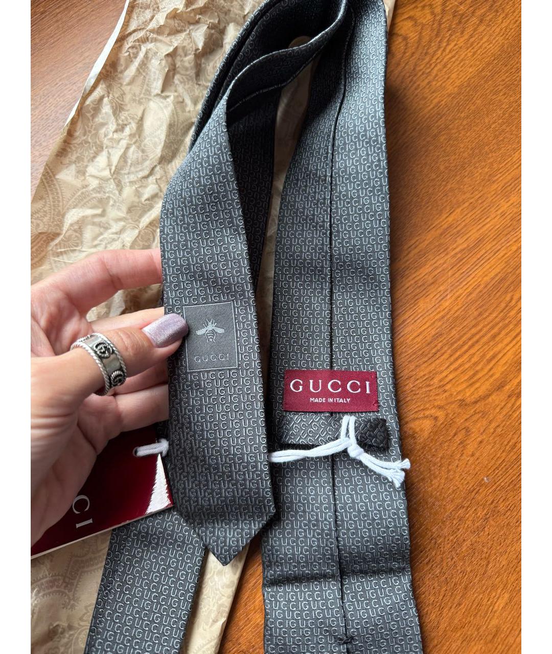 GUCCI Серый галстук, фото 4
