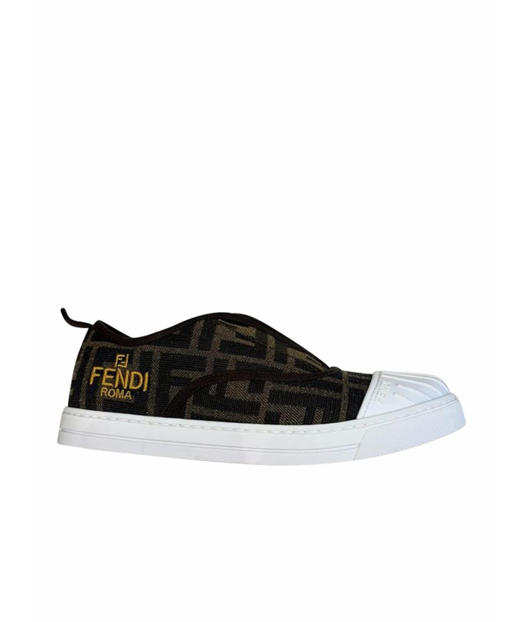 FENDI Коричневые текстильные кеды, фото 1