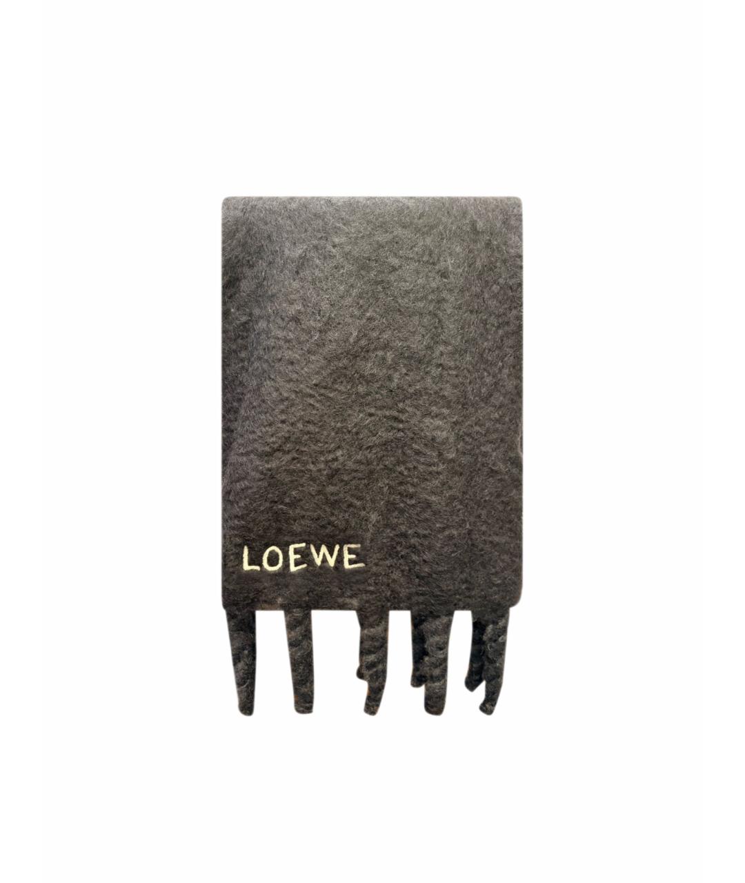 LOEWE Черный шерстяной шарф, фото 1