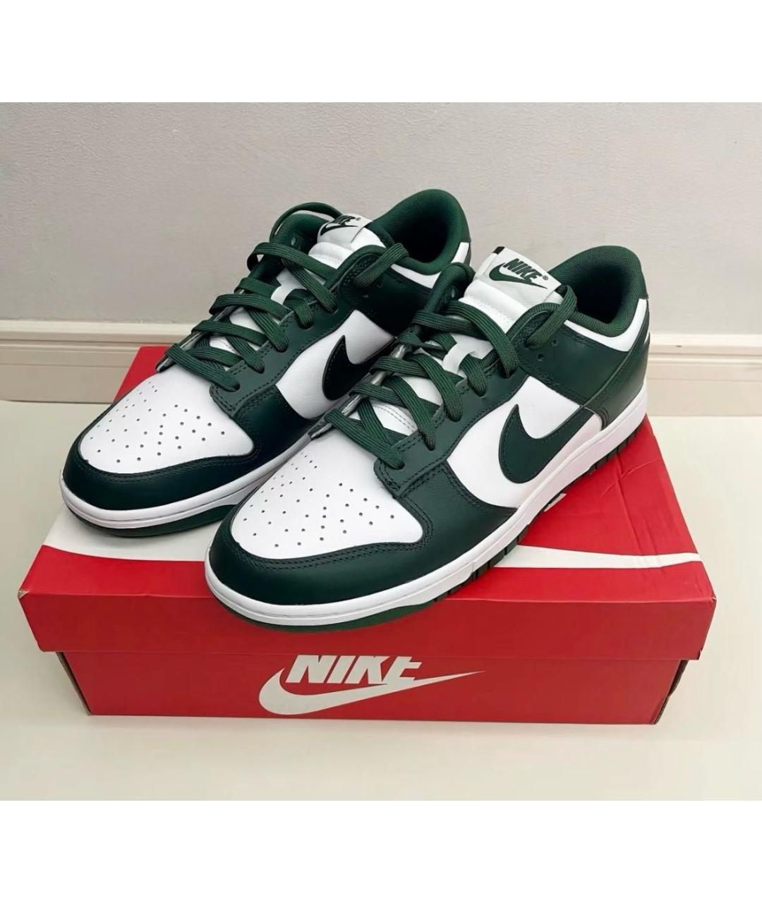 NIKE Зеленые кожаные низкие кроссовки / кеды, фото 2