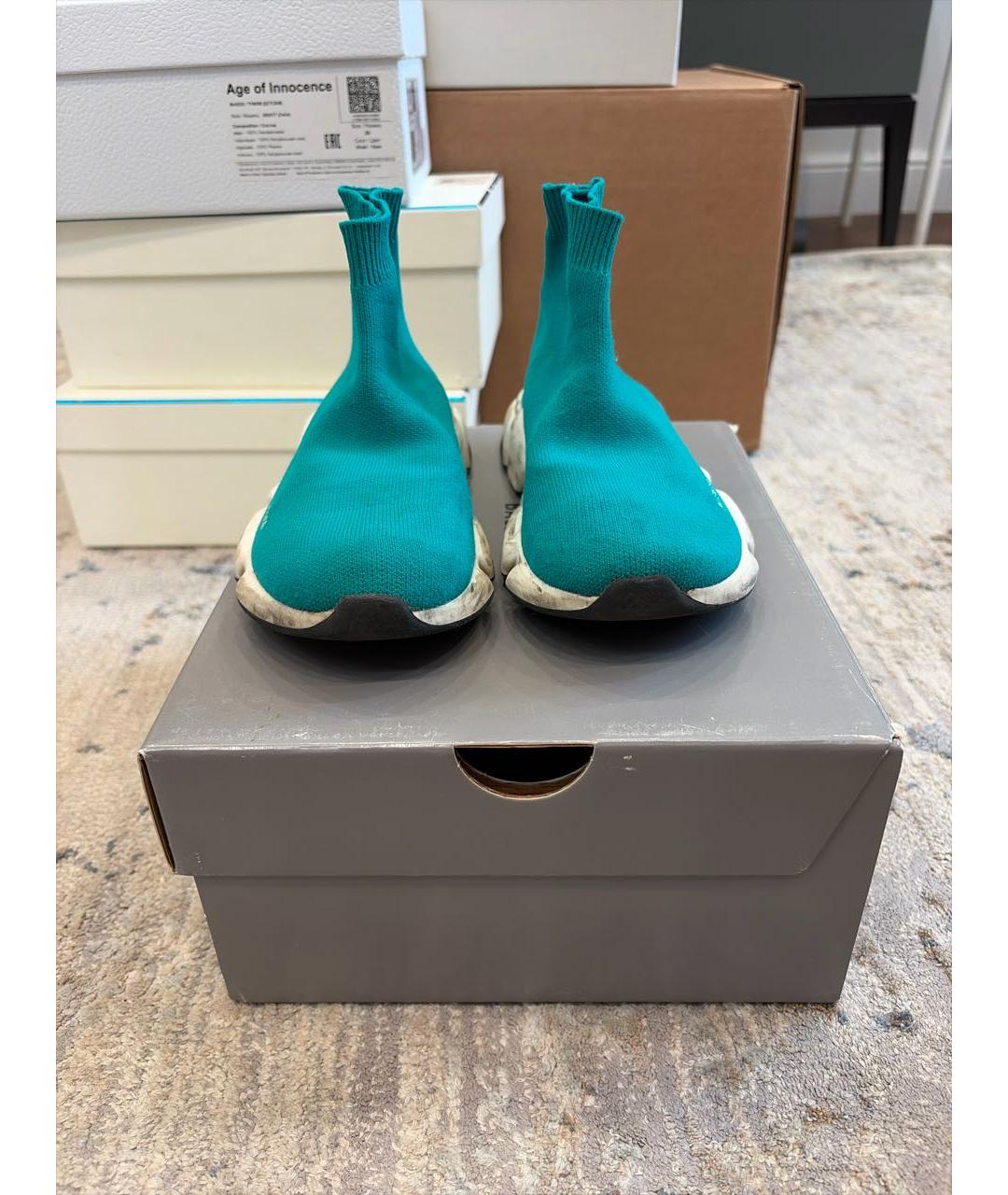 BALENCIAGA Бирюзовые текстильные кеды, фото 2