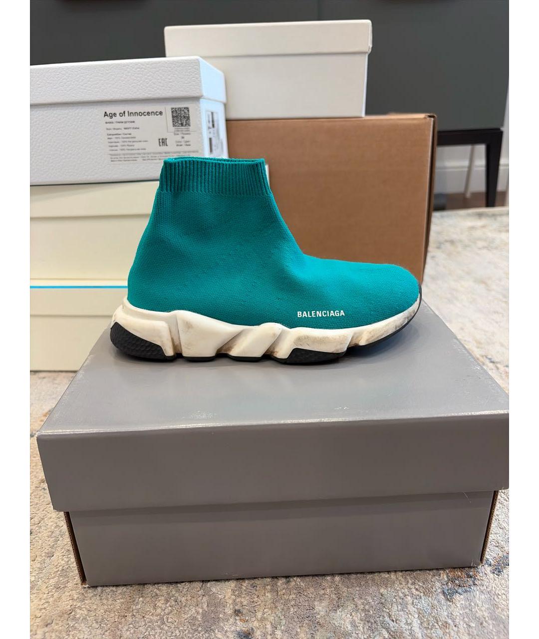 BALENCIAGA Бирюзовые текстильные кеды, фото 7