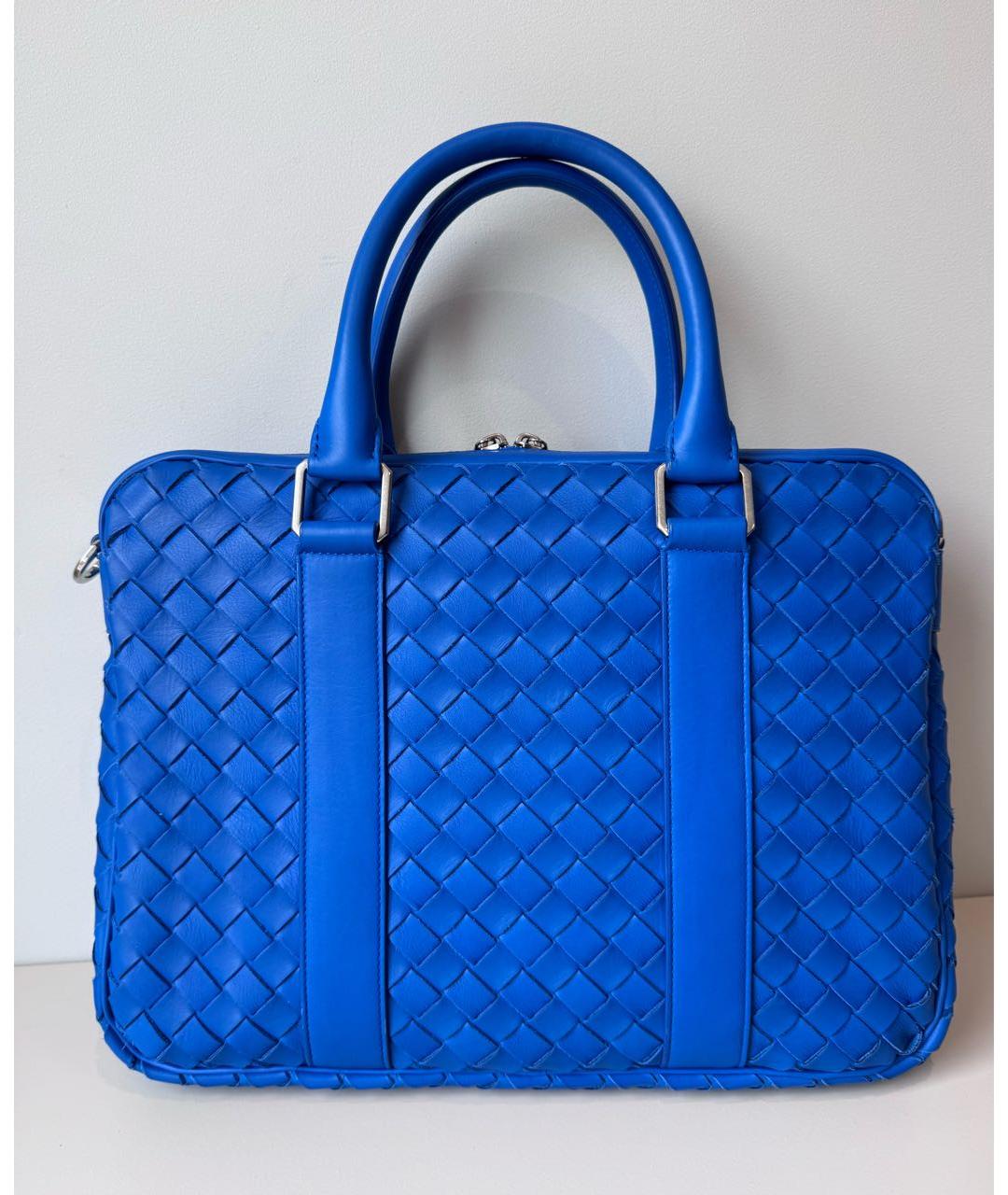 BOTTEGA VENETA Синий кожаный портфель, фото 3