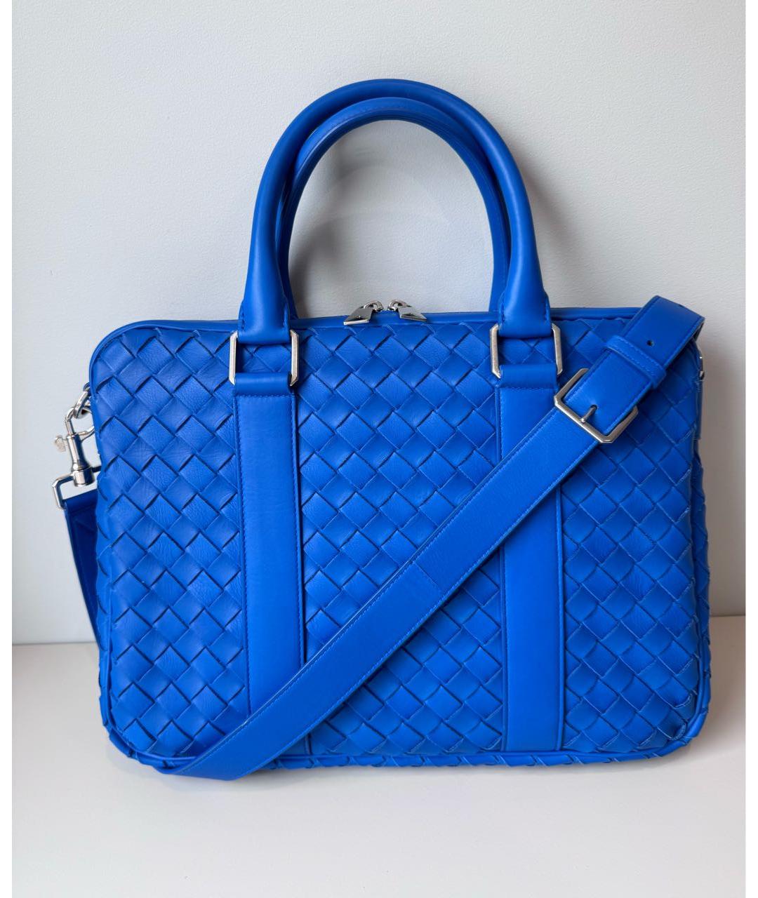 BOTTEGA VENETA Синий кожаный портфель, фото 9