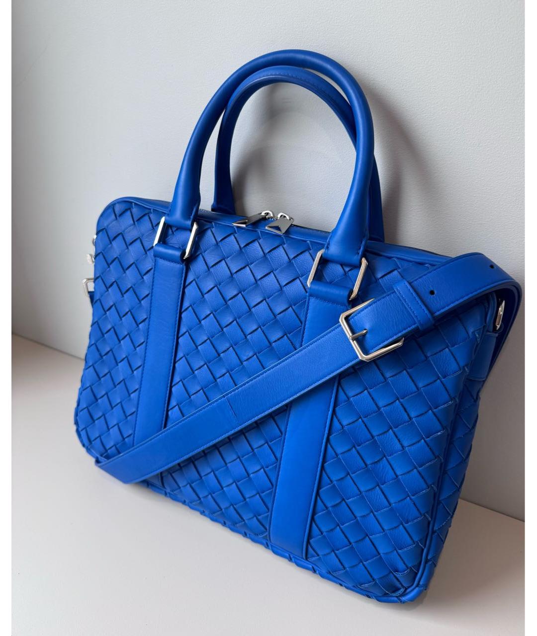 BOTTEGA VENETA Синий кожаный портфель, фото 2