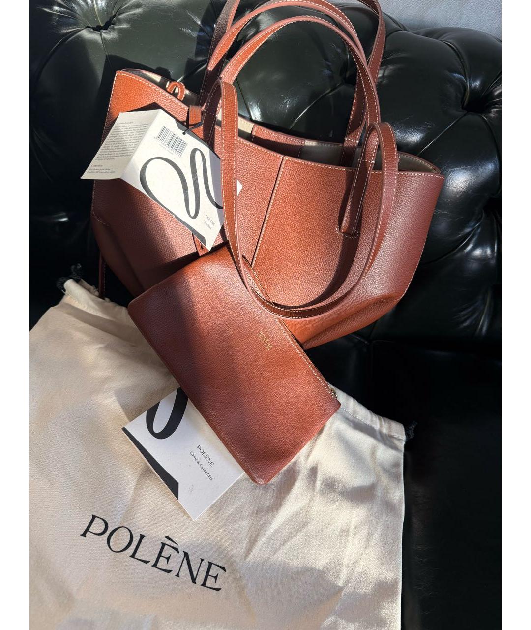 POLENE Коричневая кожаная сумка тоут, фото 4
