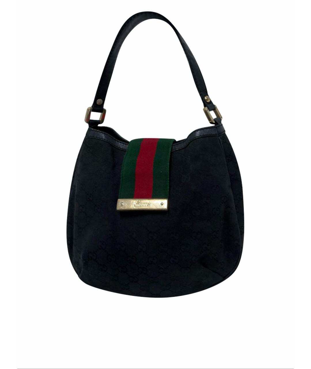 GUCCI Черная жаккардовая сумка с короткими ручками, фото 1
