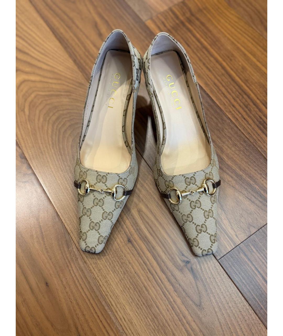 GUCCI Бежевые текстильные туфли, фото 6