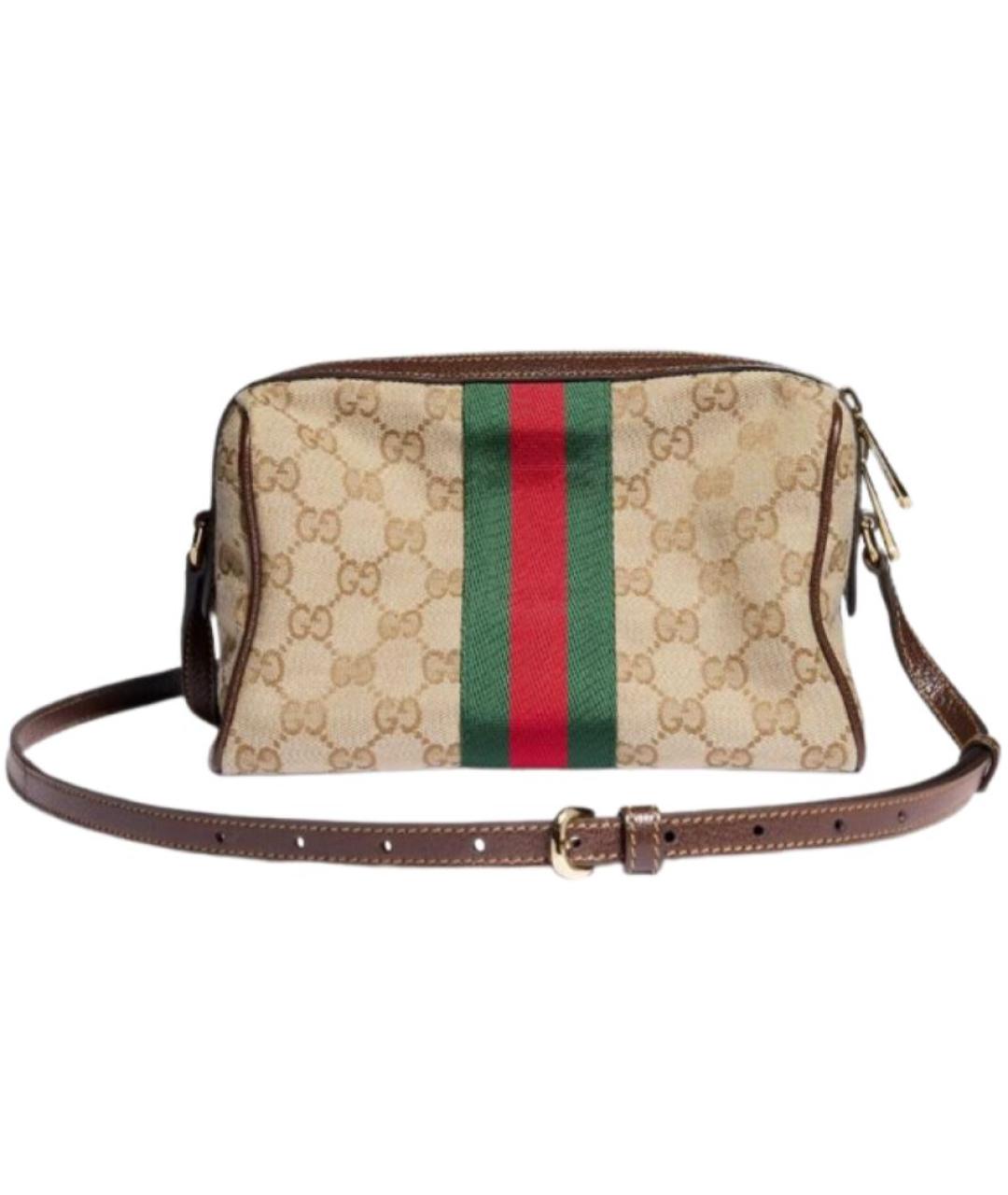 GUCCI Бежевая сумка через плечо из канвы, фото 3