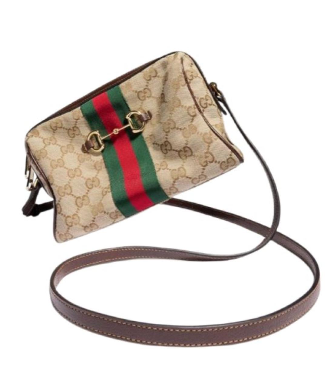 GUCCI Бежевая сумка через плечо из канвы, фото 2