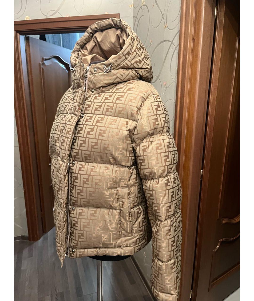 FENDI Золотой полиэстеровый пуховик, фото 4