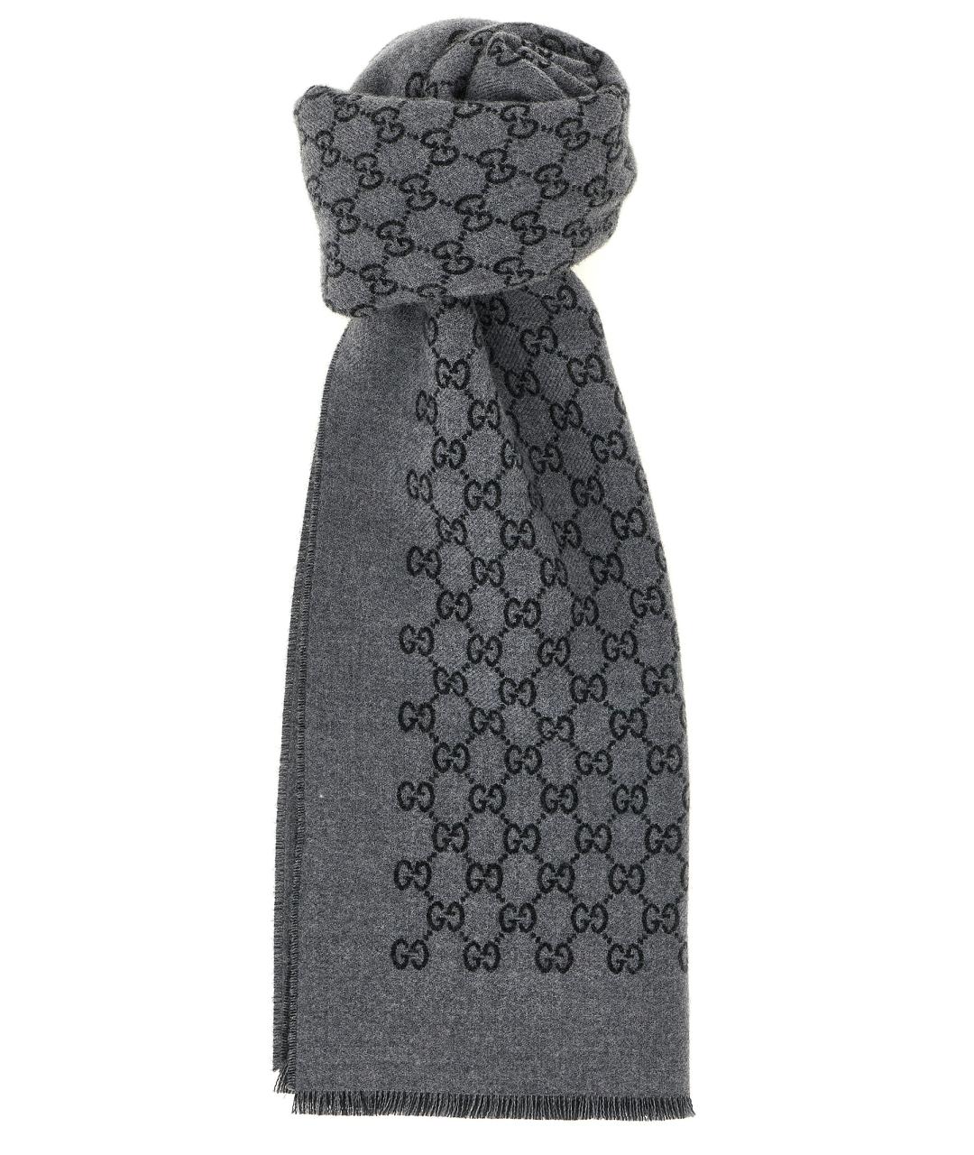 GUCCI Серый шерстяной шарф, фото 1