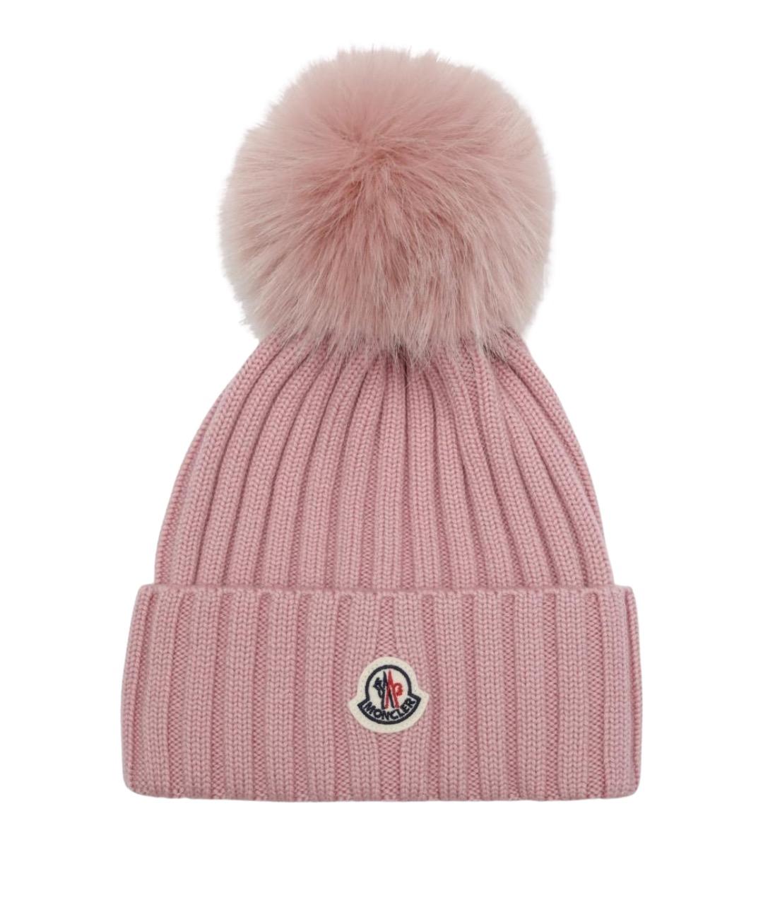 MONCLER Розовая шерстяная шапка, фото 1