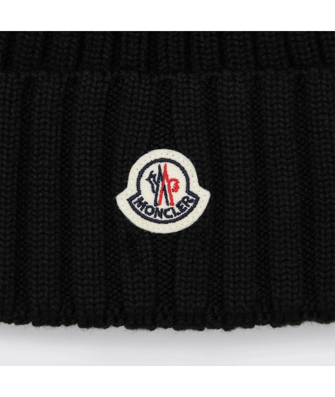MONCLER Черная шерстяная шапка, фото 2