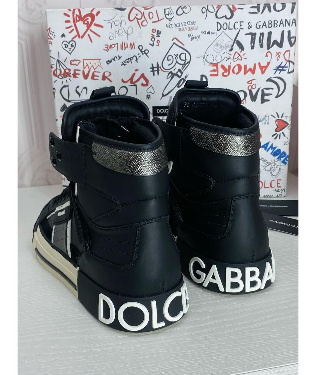 DOLCE&GABBANA Черные кожаные высокие кроссовки / кеды, фото 4