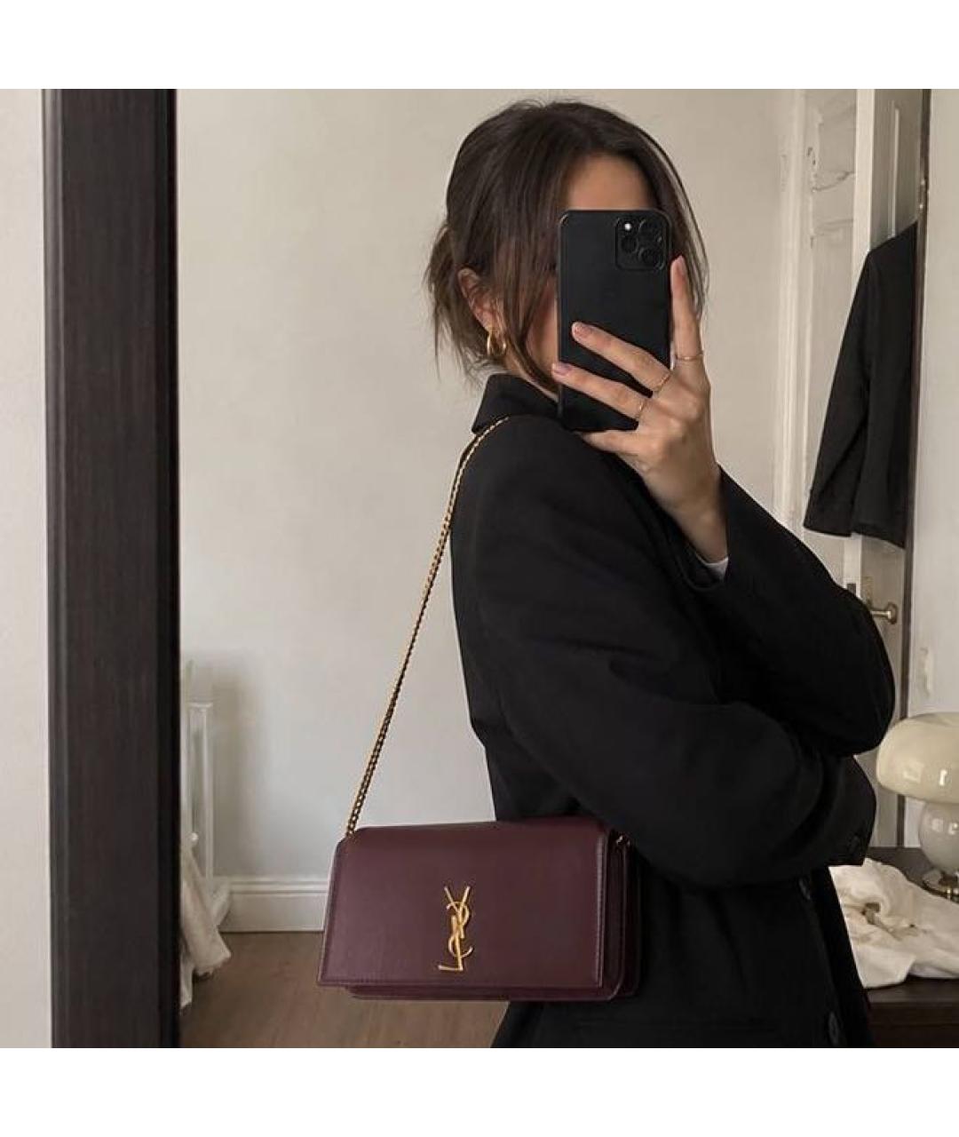 SAINT LAURENT Бордовая кожаная сумка через плечо, фото 7