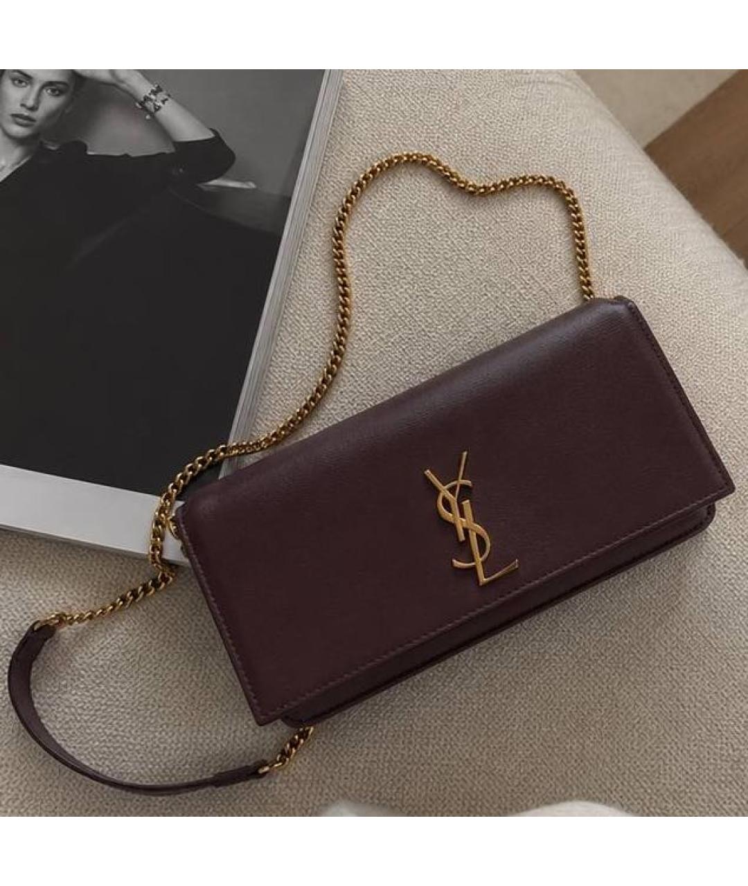 SAINT LAURENT Бордовая кожаная сумка через плечо, фото 6