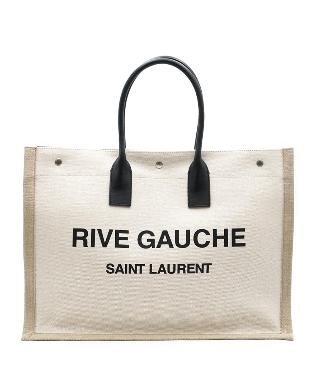 SAINT LAURENT Бежевая тканевая сумка тоут, фото 1