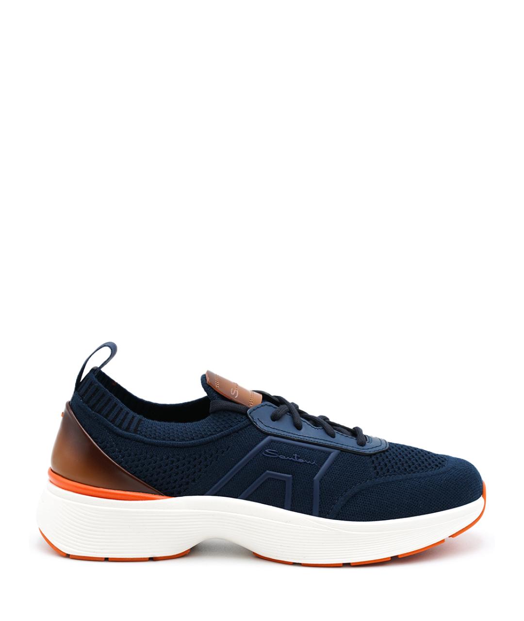 SANTONI Синие текстильные низкие кроссовки / кеды, фото 1