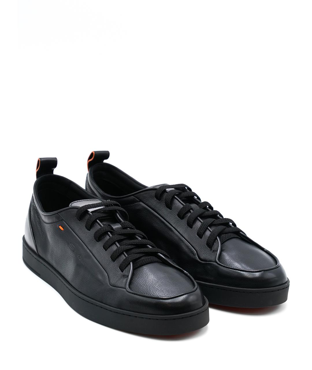 SANTONI Черные кожаные низкие кроссовки / кеды, фото 2