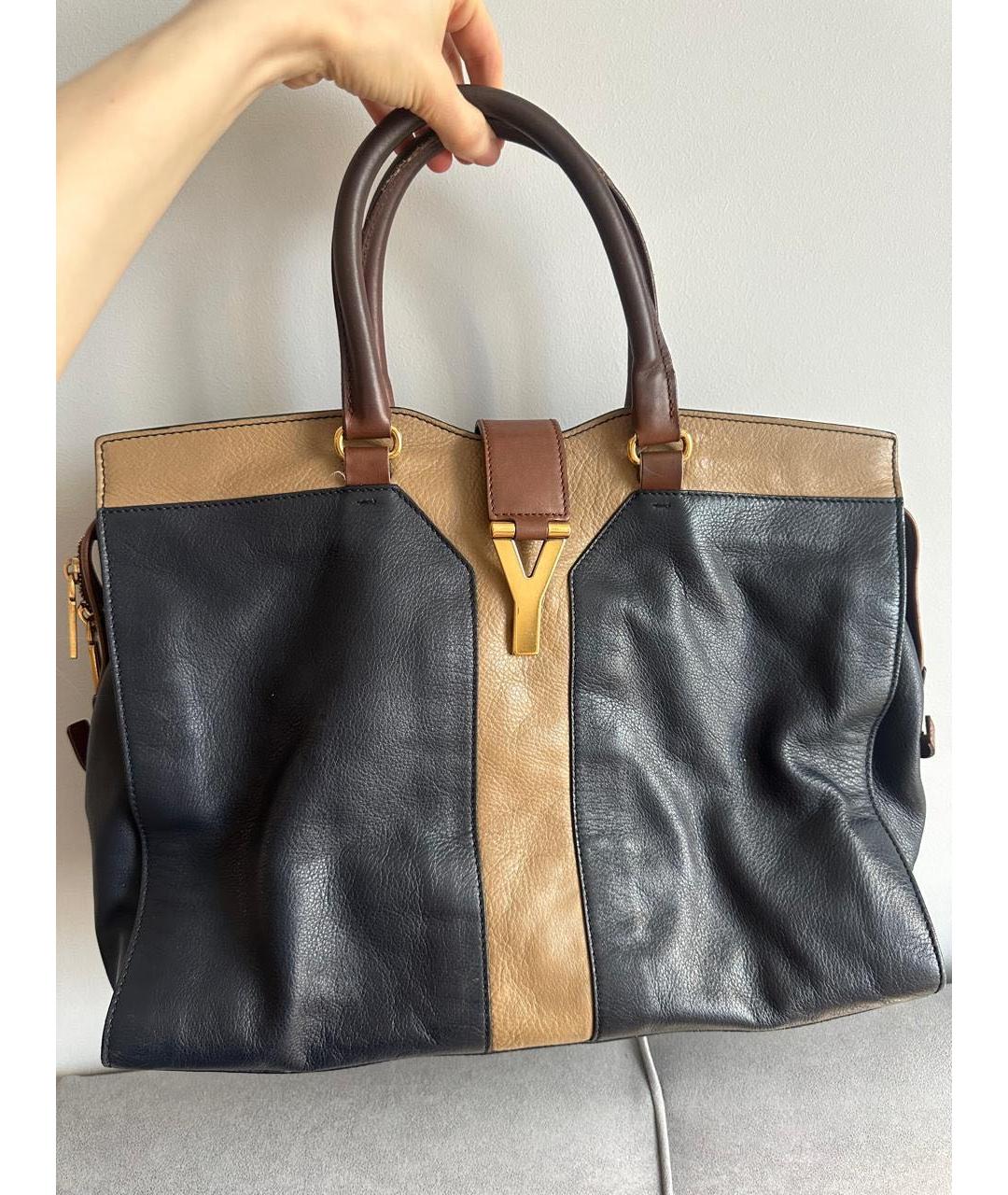 SAINT LAURENT Темно-синяя кожаная сумка с короткими ручками, фото 8