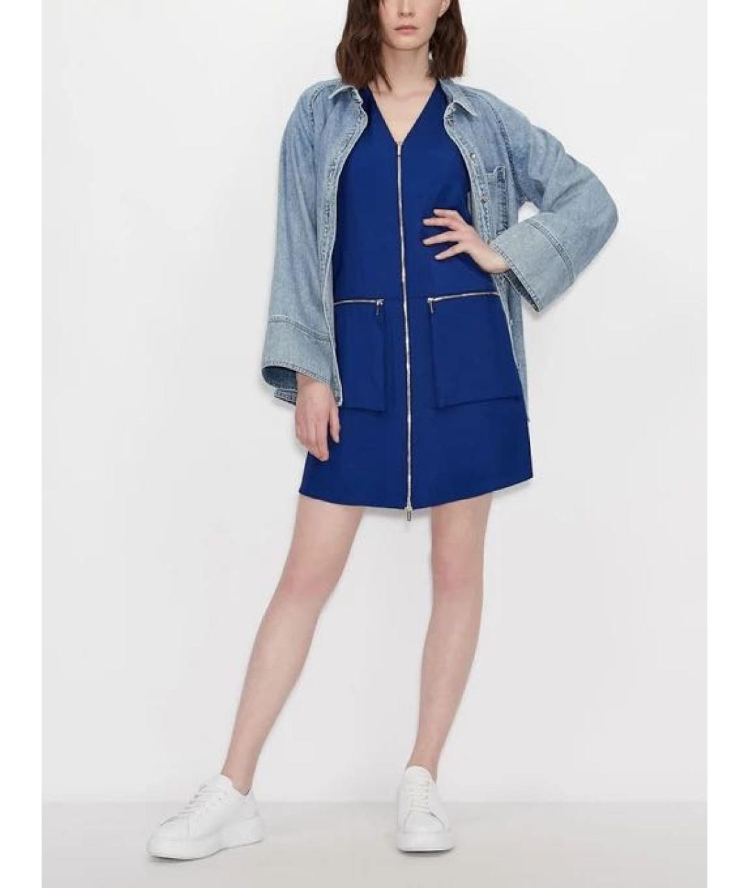 ARMANI EXCHANGE Синее вискозное повседневное платье, фото 2