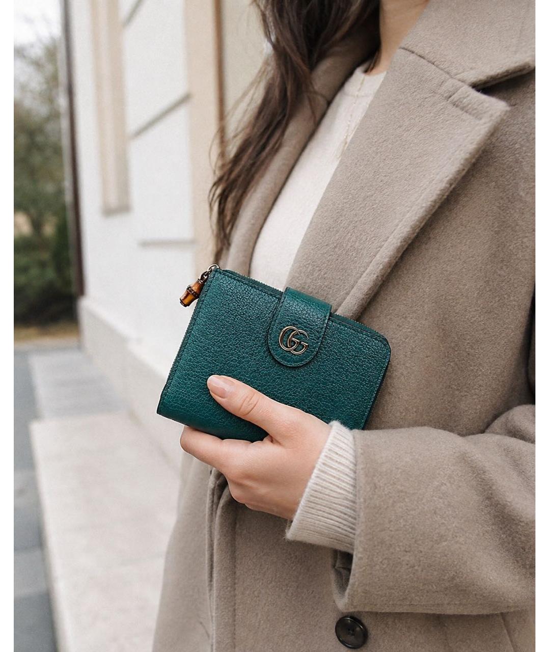 GUCCI Зеленый кожаный кошелек, фото 5