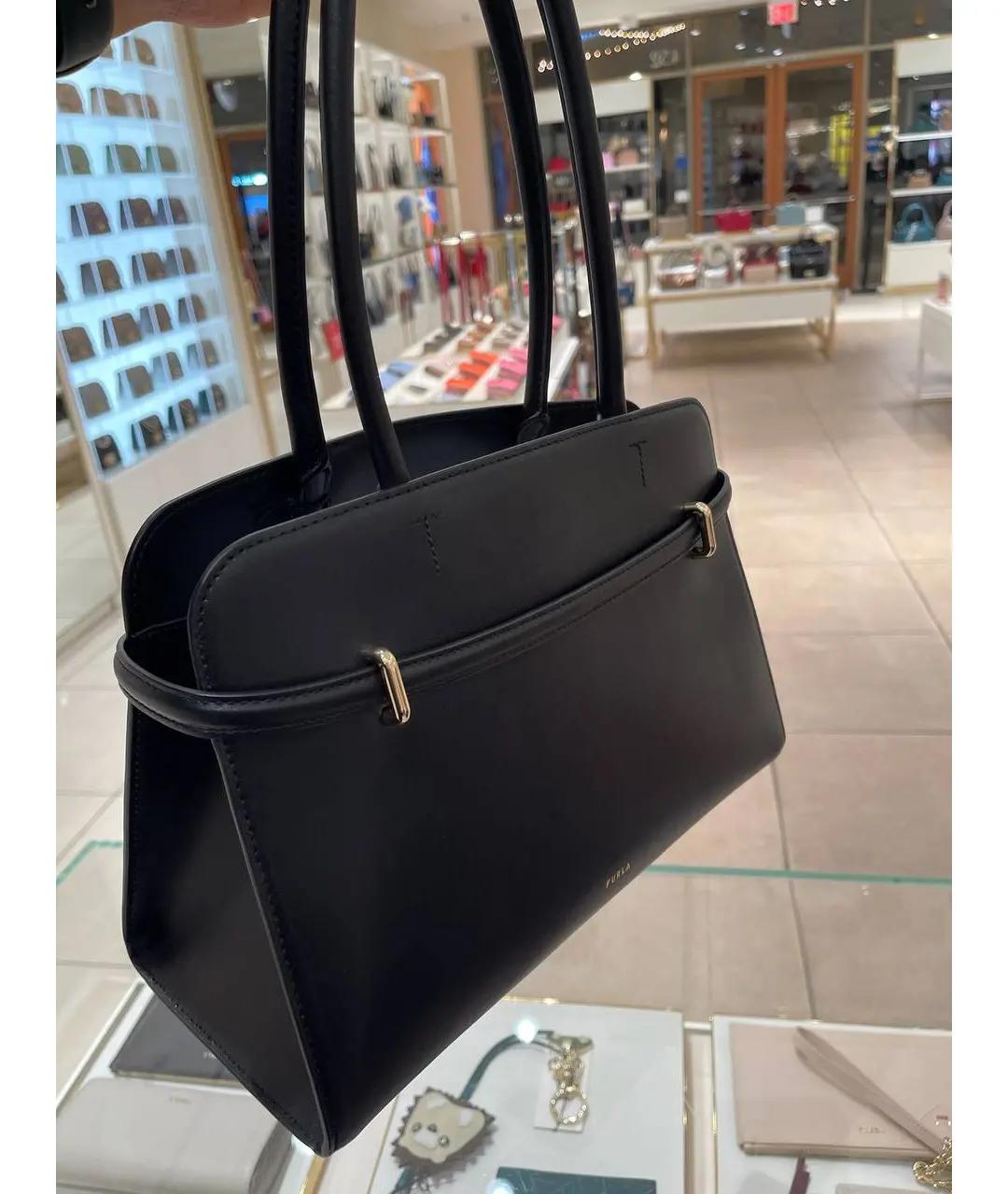 FURLA Черная кожаная сумка тоут, фото 4