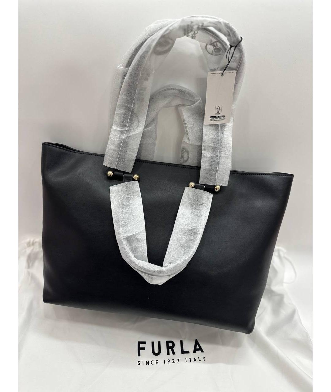 FURLA Черная кожаная сумка тоут, фото 2