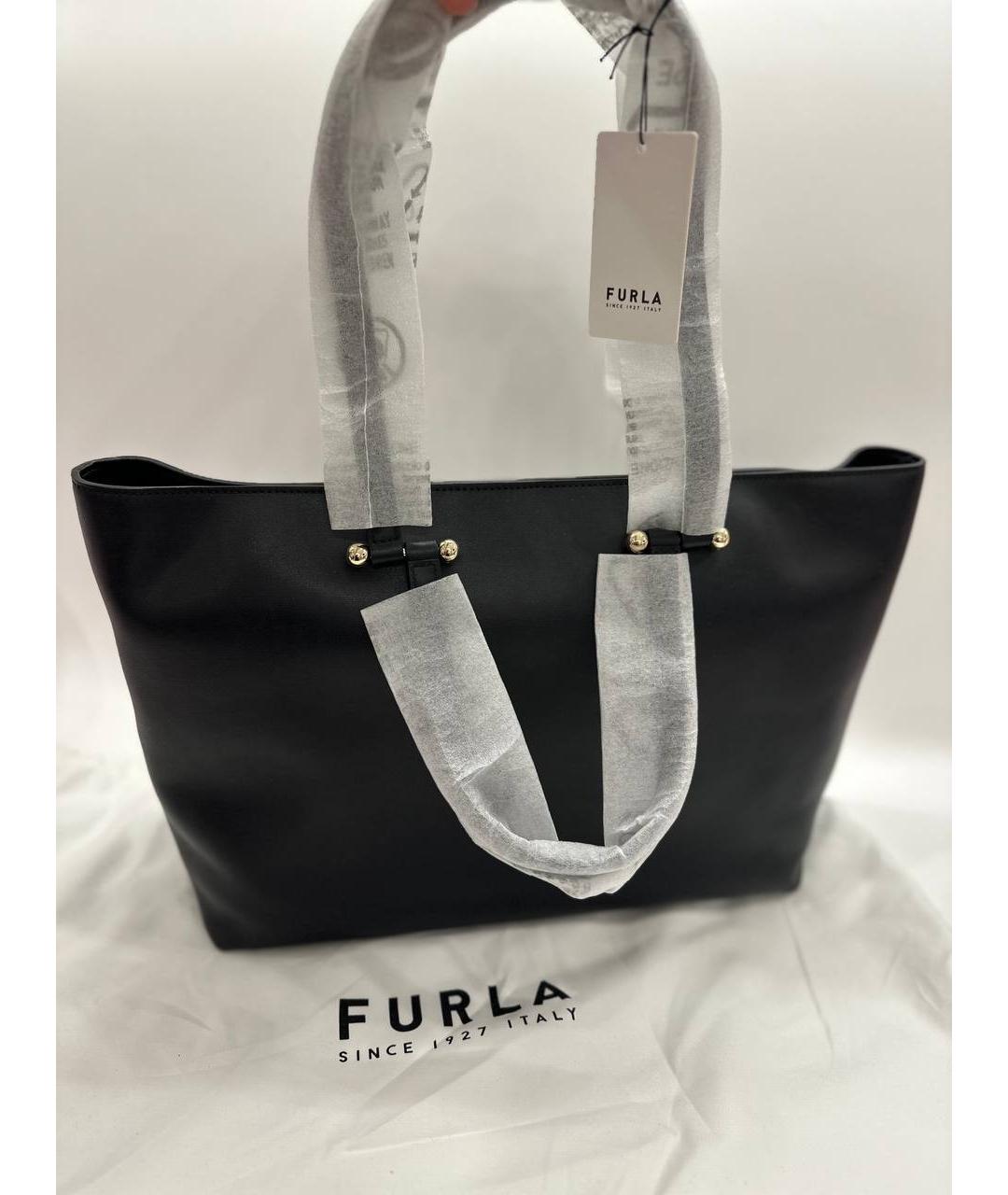 FURLA Черная кожаная сумка тоут, фото 8