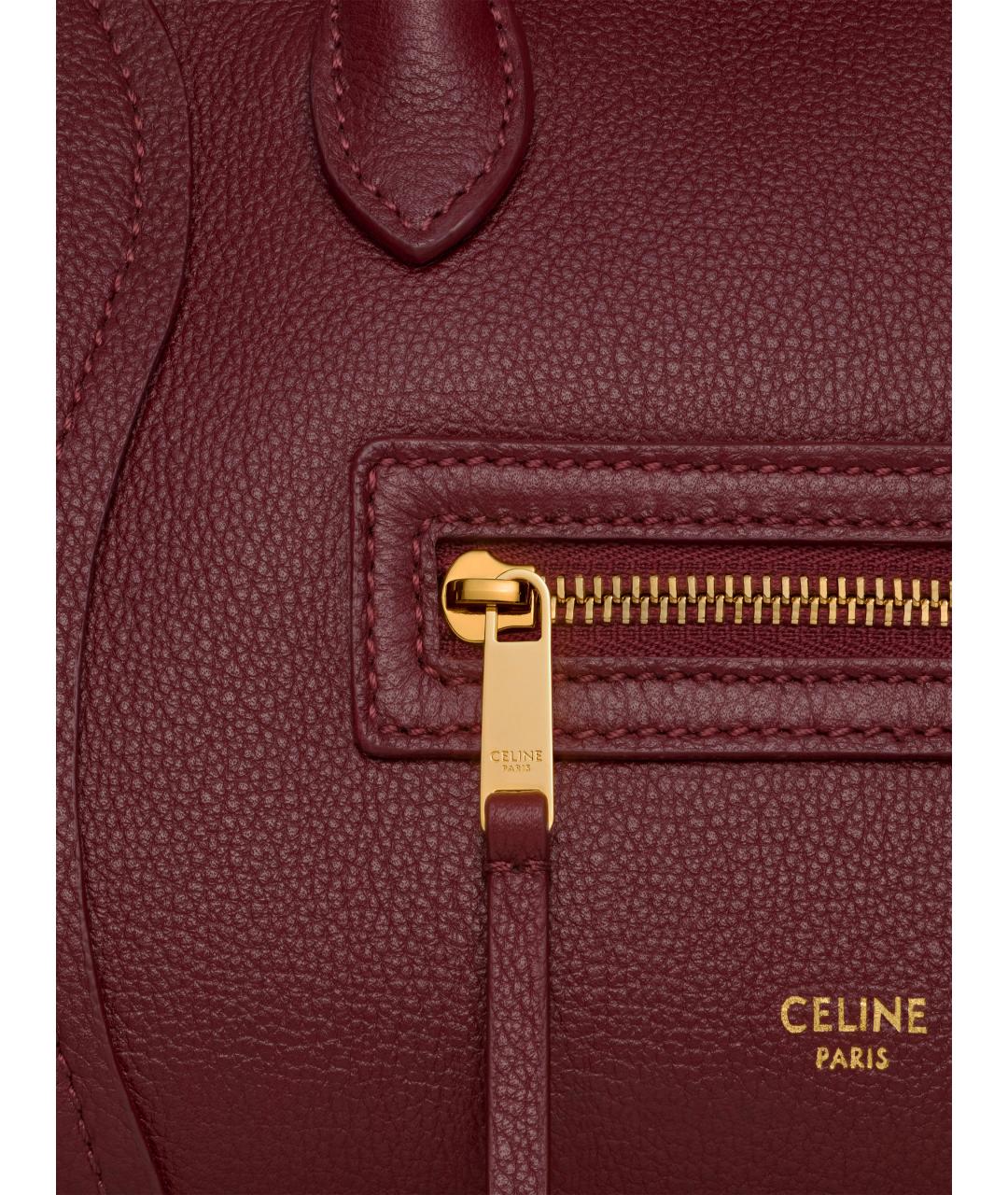 CELINE Бордовая кожаная сумка с короткими ручками, фото 4