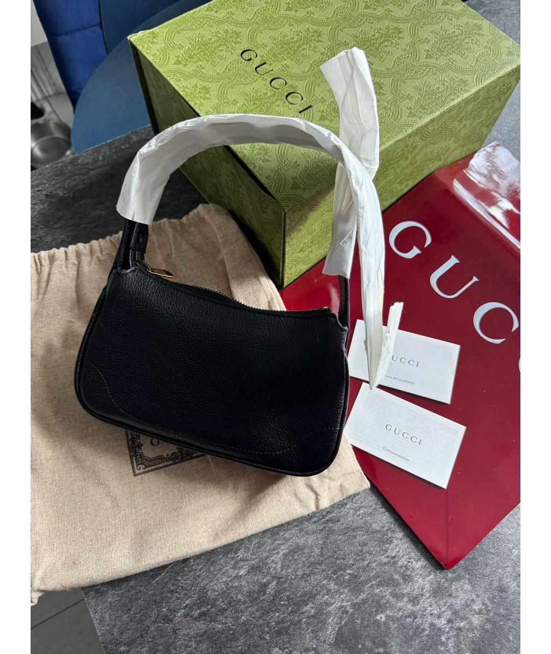 GUCCI Черная кожаная сумка через плечо, фото 3