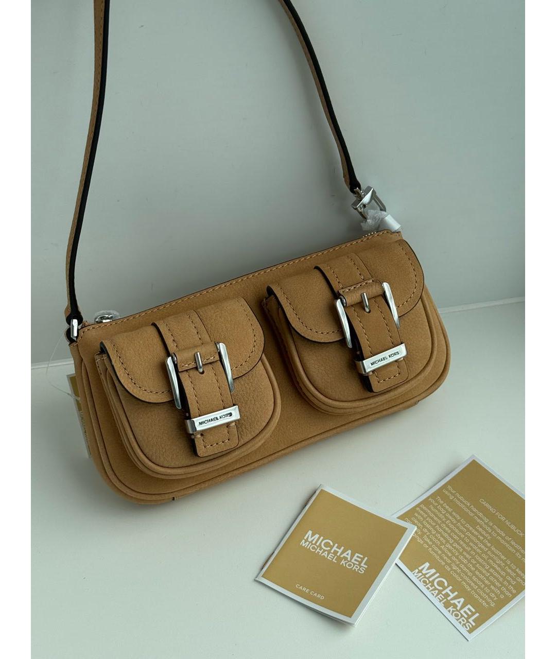 MICHAEL KORS Бежевая кожаная сумка через плечо, фото 2