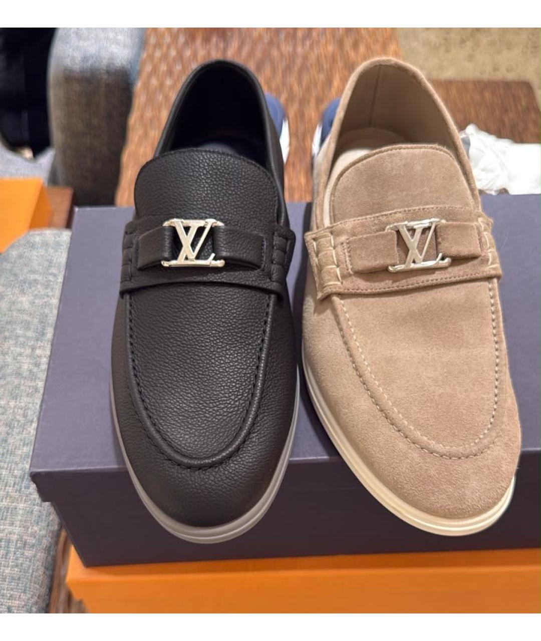 LOUIS VUITTON Серые кожаные лоферы, фото 3