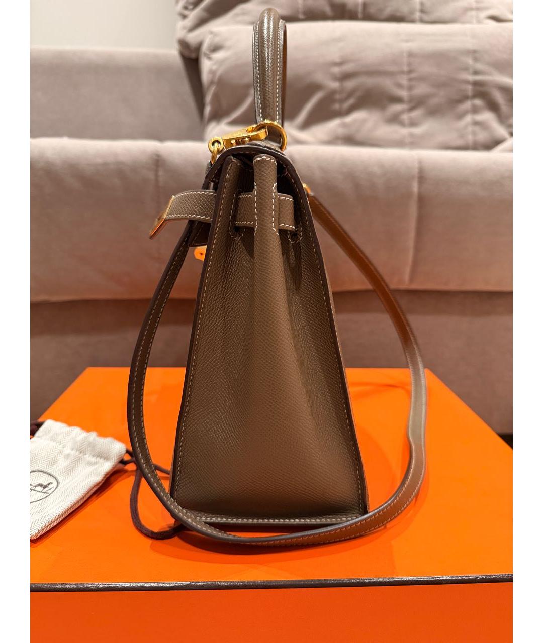 HERMES Антрацитовая кожаная сумка через плечо, фото 2